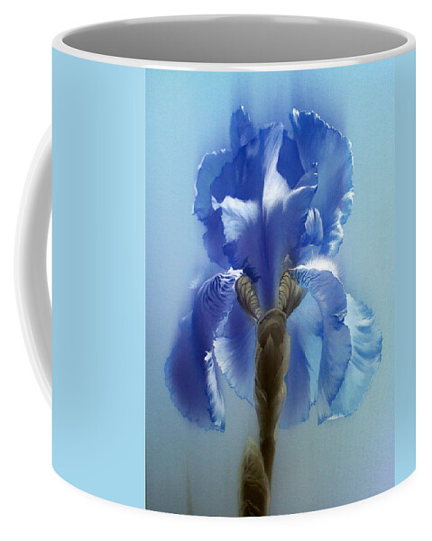 Russian Artists New Wave Coffee Mug featuring the painting Blue Iris Flower by Alina Oseeva
