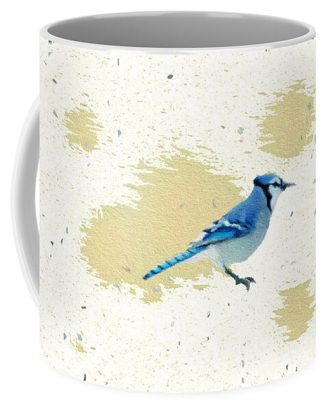 Blue Jay Coffee Mug featuring the photograph Blue Jay and Paint Splashes by Diane Lindon Coy