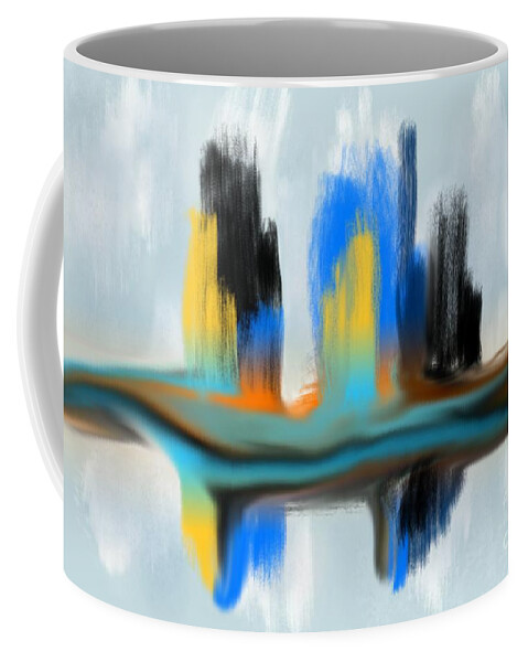 Orange Coffee Mug featuring the digital art Blue Orange Black Tan Drag Abstract Digital Painting by Delynn Addams by Delynn Addams