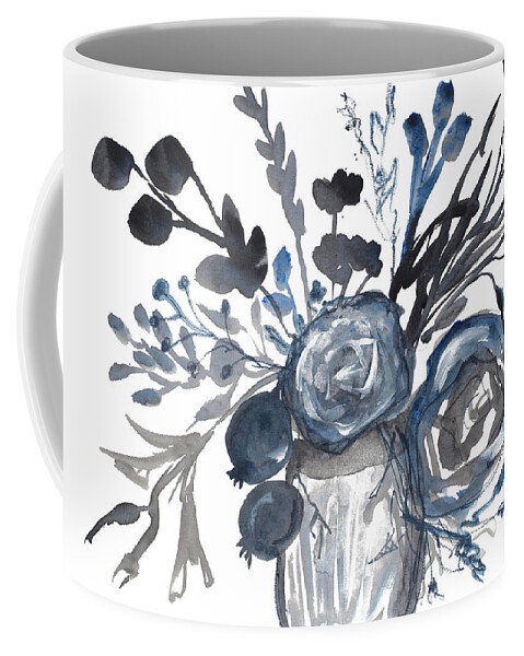 Blue Coffee Mug featuring the painting Blue Roses In Grey Vase by Robin Maria