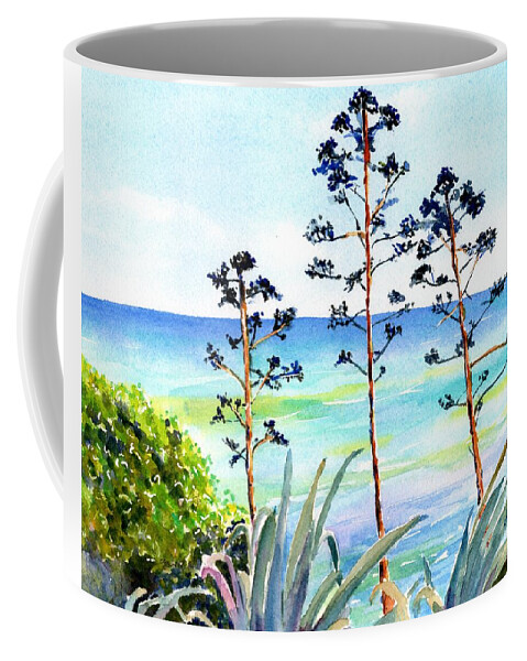 Ocean Coffee Mug featuring the painting Blue Sea and Agave by Carlin Blahnik CarlinArtWatercolor