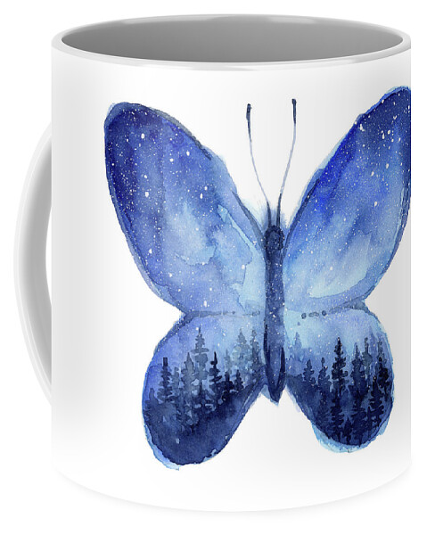 Blue Butterfly Coffee Mug featuring the painting Blue Space butterfly by Olga Shvartsur
