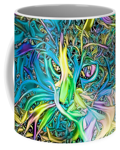 Blue Coffee Mug featuring the digital art Blue Spaghetti String Kitty by Don Northup