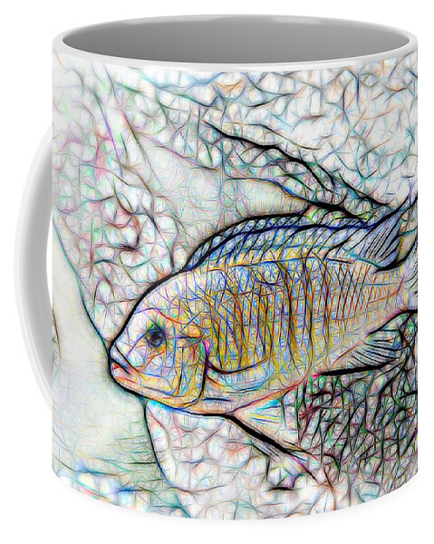 African Cichlid Coffee Mug featuring the digital art Blue Zebra Limestone Line Art by Don Northup