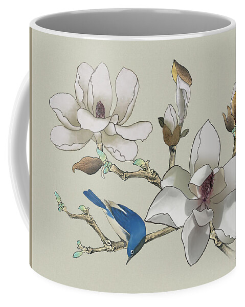 Bluebird Coffee Mug featuring the painting Bluebird and Magnolia by M Spadecaller