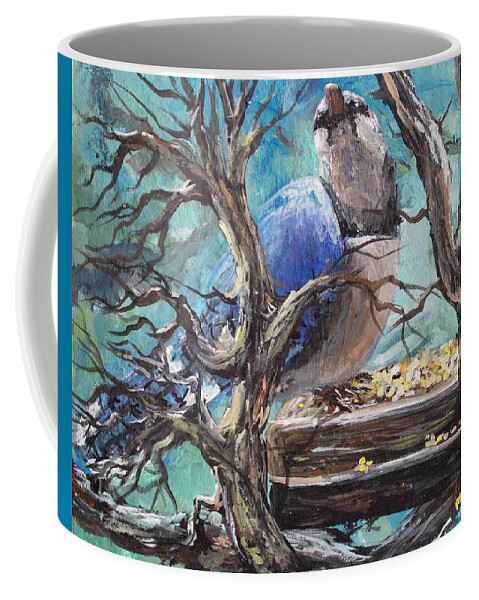 Birds Coffee Mug featuring the painting Bluejay by Megan Walsh
