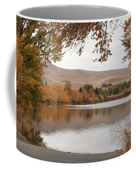Autumn Coffee Mug featuring the photograph Boat Dock in Autumn by Carol Groenen