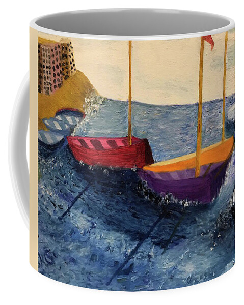 Sailboats Coffee Mug featuring the painting Boat Shadows in the Bay by Susan Grunin