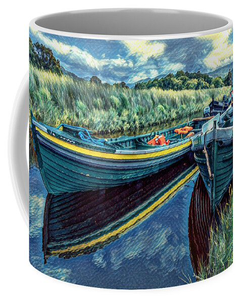 Boats Coffee Mug featuring the photograph Boats in the Country in the Style of Van Gogh by Debra and Dave Vanderlaan