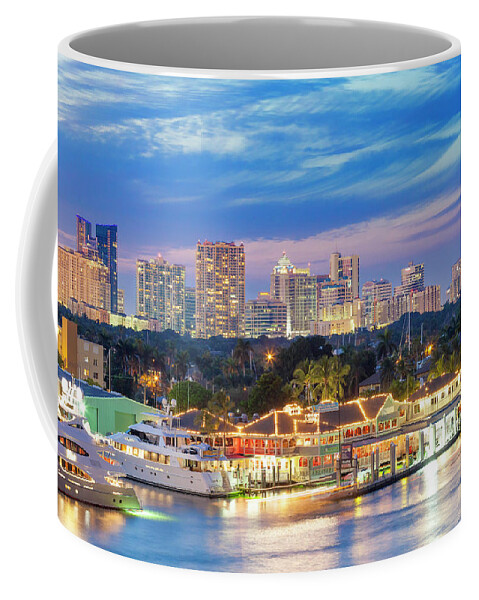 Estock Coffee Mug featuring the digital art Boats On Canal & Skyline by Pietro Canali