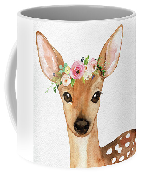 Deer Coffee Mug featuring the digital art Boho Deer Watercolor Floral Woodland by Pink Forest Cafe