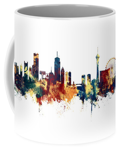 Boston Coffee Mug featuring the digital art Boston and Las Vegas Skylines Mashup by Michael Tompsett