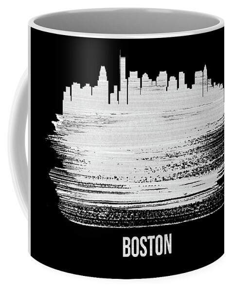 Boston Coffee Mug featuring the mixed media Boston Skyline Brush Stroke White by Naxart Studio