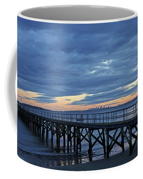 Swampscott Coffee Mug featuring the photograph Boston Through the Swampscott Pier at Sunset Swampscott MA by Toby McGuire
