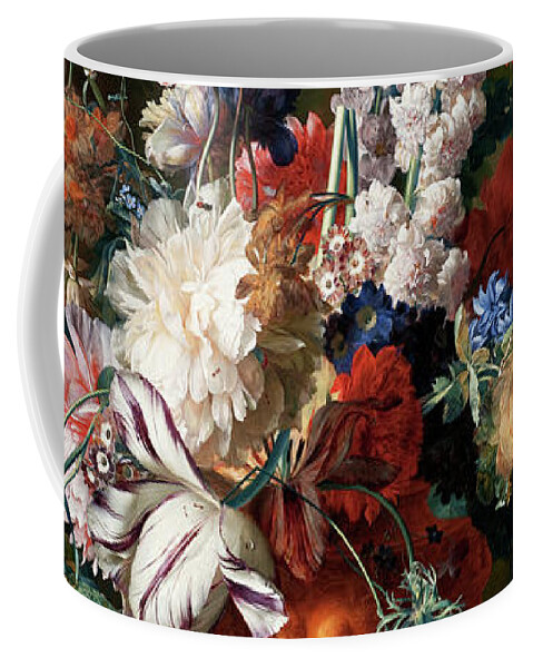 Bouquet Of Flowers In An Urn Coffee Mug featuring the painting Bouquet Of Flowers In An Urn by Jan van Huysum by Rolando Burbon
