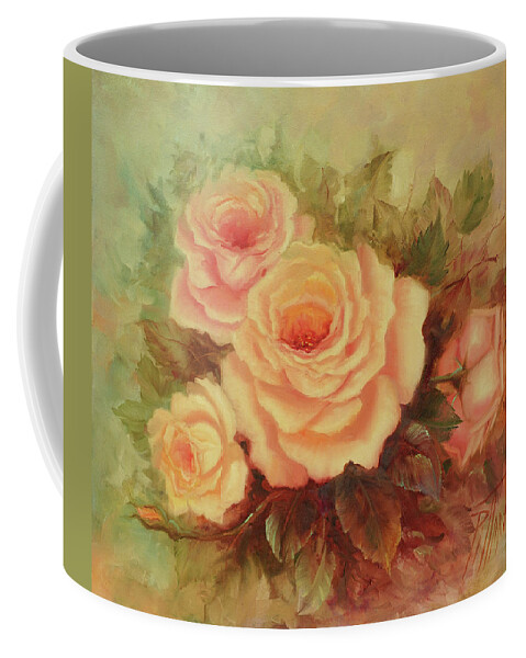 Roses Coffee Mug featuring the painting Cluster of Soft Pink Roses. by Lynne Pittard
