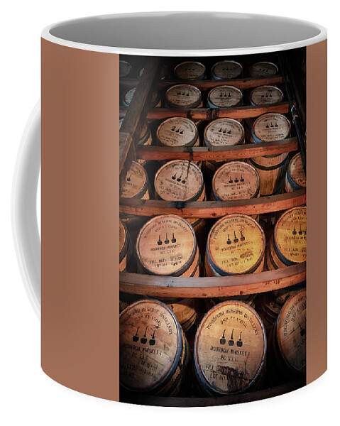 Bourbon Coffee Mug featuring the photograph Bourbon Barrels in the Rick by Susan Rissi Tregoning