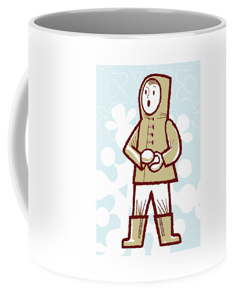 Activity Coffee Mug featuring the drawing Boy in Winter Coat with Snowball by CSA Images