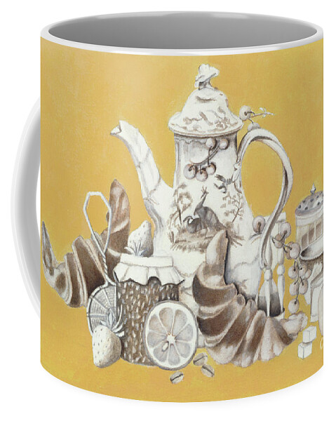 Strainer Coffee Mug featuring the painting Breakfast, 1993 Acrylic On Paper by Eb Watts