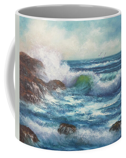 Waves Coffee Mug featuring the painting Breaking Waves by Lynne Pittard