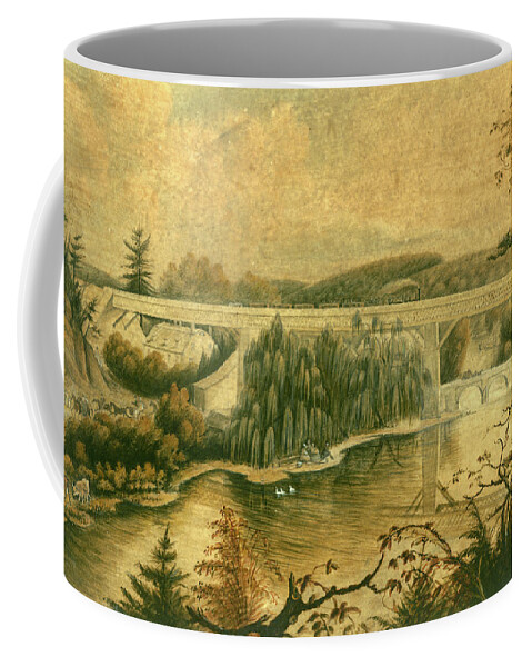 Bridge Coffee Mug featuring the drawing Bridge over the Wissahickon Creek, about 1835 by William Breton