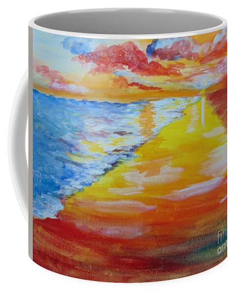 Water Coffee Mug featuring the painting Bright Beach by Saundra Johnson