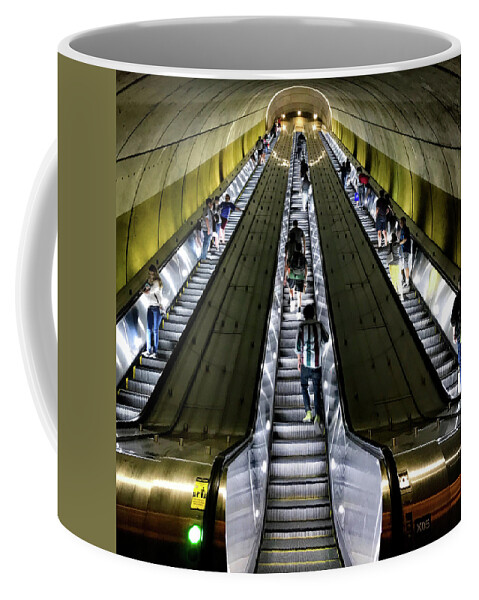 Escalators Coffee Mug featuring the photograph Bright Lights, Tall Escalators by Lora J Wilson