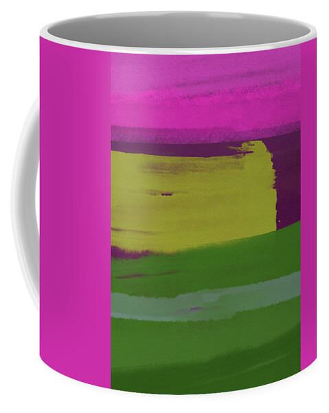Landscape Coffee Mug featuring the painting Bright Pink and Green Abstract by Naxart Studio