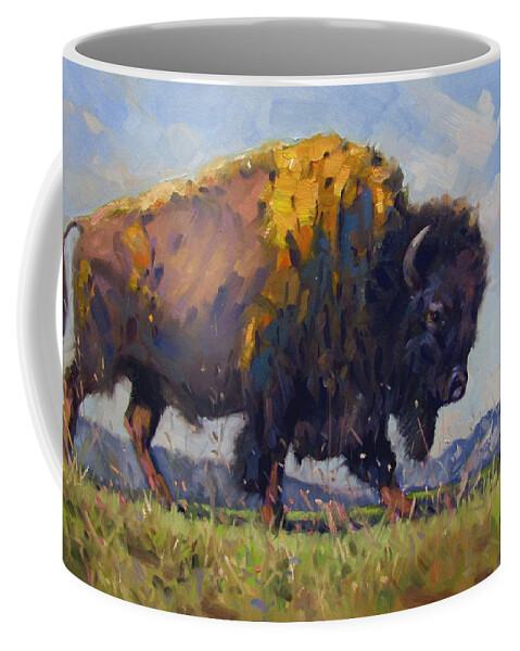 Buffalo Coffee Mug featuring the painting Buffalo by Ylli Haruni