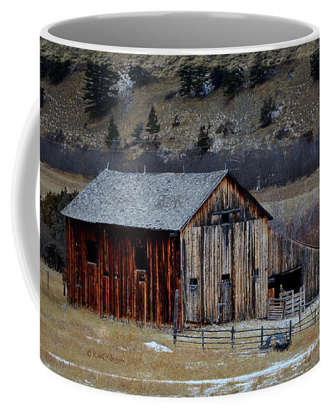 Montana Ranch Building Coffee Mug featuring the mixed media Building On Hold by Kae Cheatham