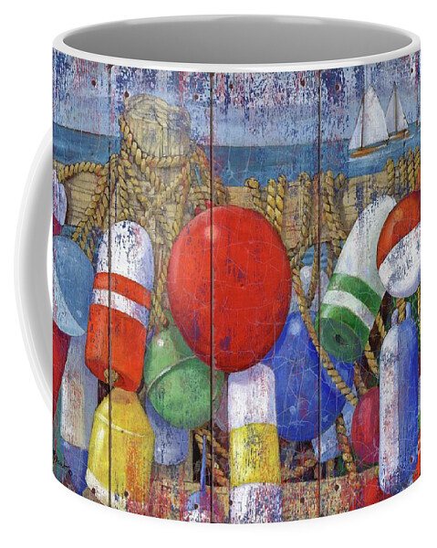 Watercolor Coffee Mug featuring the painting Buoy Composition - Distressed by Paul Brent