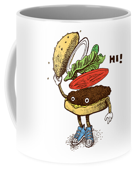 Burger Coffee Mug featuring the drawing Burger Greeting by Eric Fan