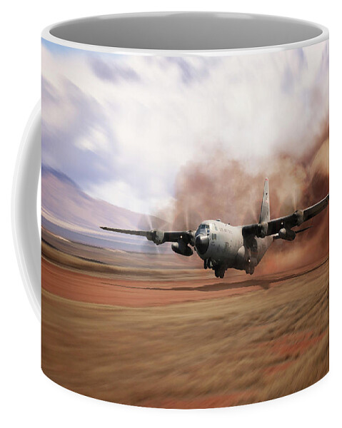 C-130 Hercules Coffee Mug featuring the digital art C130 Dirt Strip Landing by Airpower Art