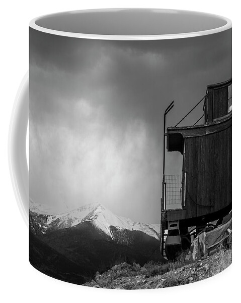 Caboose Coffee Mug featuring the photograph Caboose in Black and White by Sandra Dalton