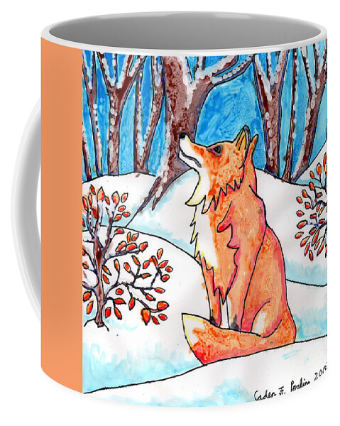 Fox Coffee Mug featuring the painting Caden's Fox 2 by Amy E Fraser