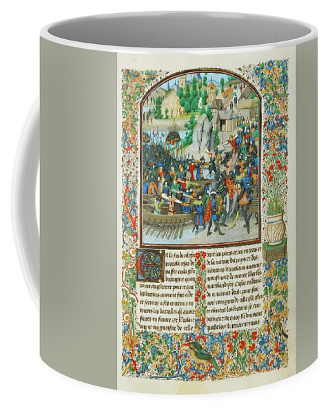 Historian Mansel Coffee Mug featuring the painting Caesar landing in England. From andquot,Illuminated by Loyset Liedet, around 1454-1460 MS 5088. by Mansel Jean historian