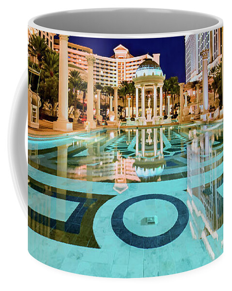 Caesars Palace Temple Pool Coffee Mug featuring the photograph Caesars Palace Neptune Pool at Night 2 to 1 Ratio by Aloha Art