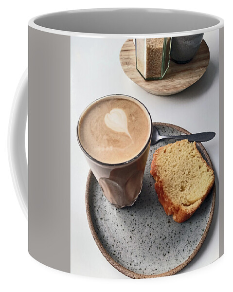  Coffee Mug featuring the photograph CAFE. Latte and Cake. by Lachlan Main