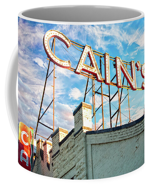 America Coffee Mug featuring the photograph Cains Ballroom Music Hall - Downtown Tulsa Cityscape by Gregory Ballos