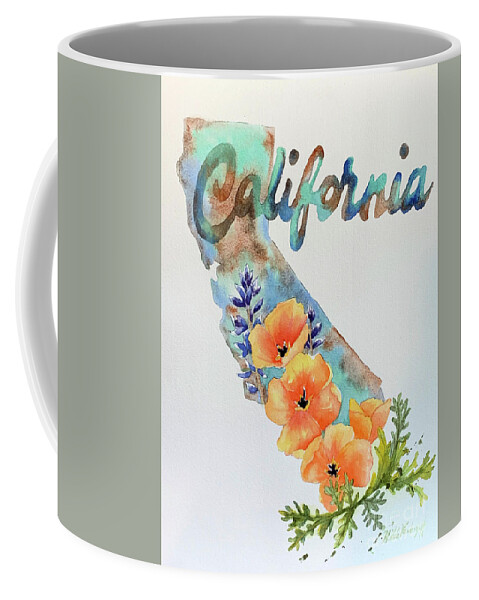 California Coffee Mug featuring the painting California Map by Hilda Vandergriff