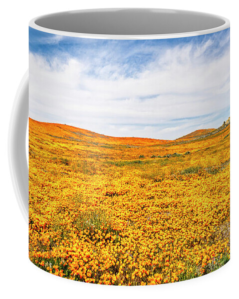 Poppies Coffee Mug featuring the photograph California Poppy Superbloom 2019 - Panorama #2 by Gene Parks