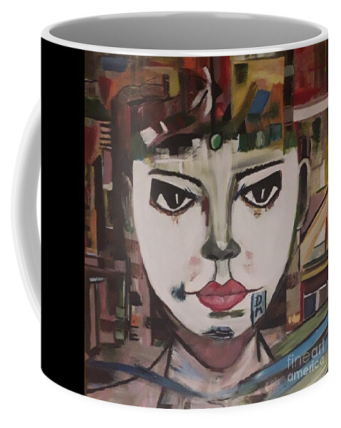 Acrylic Coffee Mug featuring the painting Callista - moon child Goddess by Denise Morgan