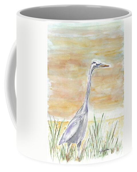 Heron Coffee Mug featuring the painting Cambria Heron by Claudette Carlton