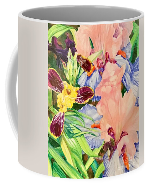 Floral Abstract Coffee Mug featuring the painting Can-can and bumblebee iris by Laurel Adams