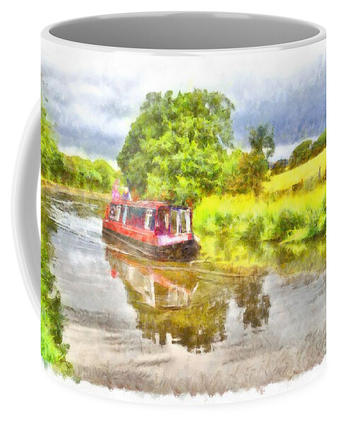 Narrow Boat Coffee Mug featuring the digital art Canal Boat on the Leeds to Liverpool Canal by Martyn Arnold