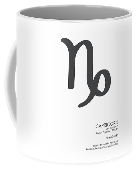 Capricorn Coffee Mug featuring the mixed media Capricorn Poster - Zodiac Signs Print - Zodiac Posters - Capricorn Print - Black and White by Studio Grafiikka