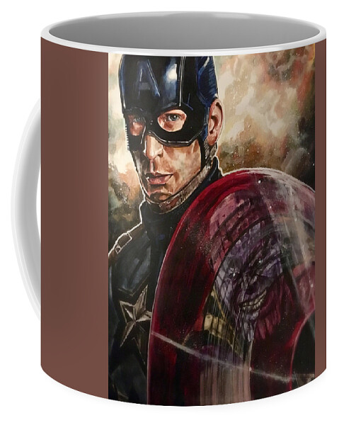 Captain America Coffee Mug featuring the painting Captain America by Joel Tesch