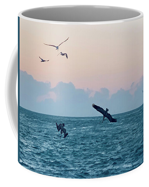 Birds Coffee Mug featuring the photograph Captiva Island Sunset Seagulls Feast 4 by Shelly Tschupp