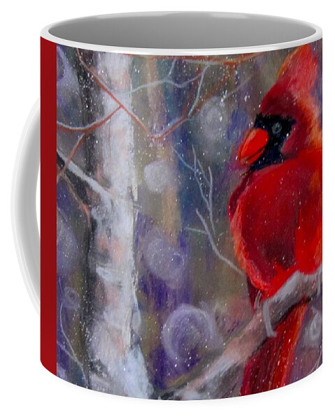 Bird Coffee Mug featuring the pastel Cardinal in the snow by Barbara O'Toole