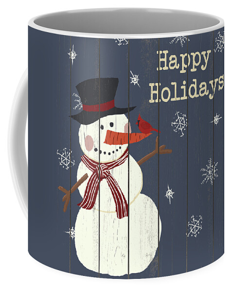 Christmas Coffee Mug featuring the digital art Cardinals And Snowmen I by Sd Graphics Studio